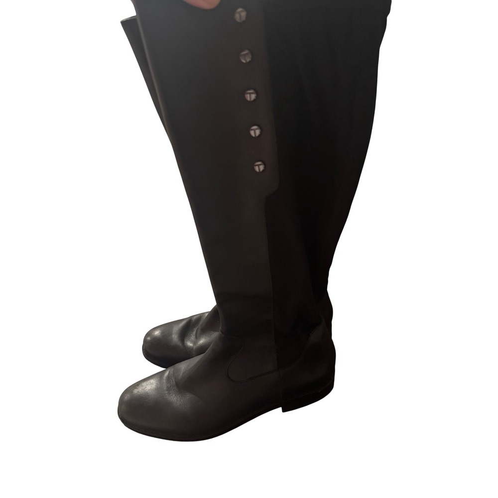 Tahari Brady Black Leather Tall Riding Boots Women 9.5M Stretch Back Studded